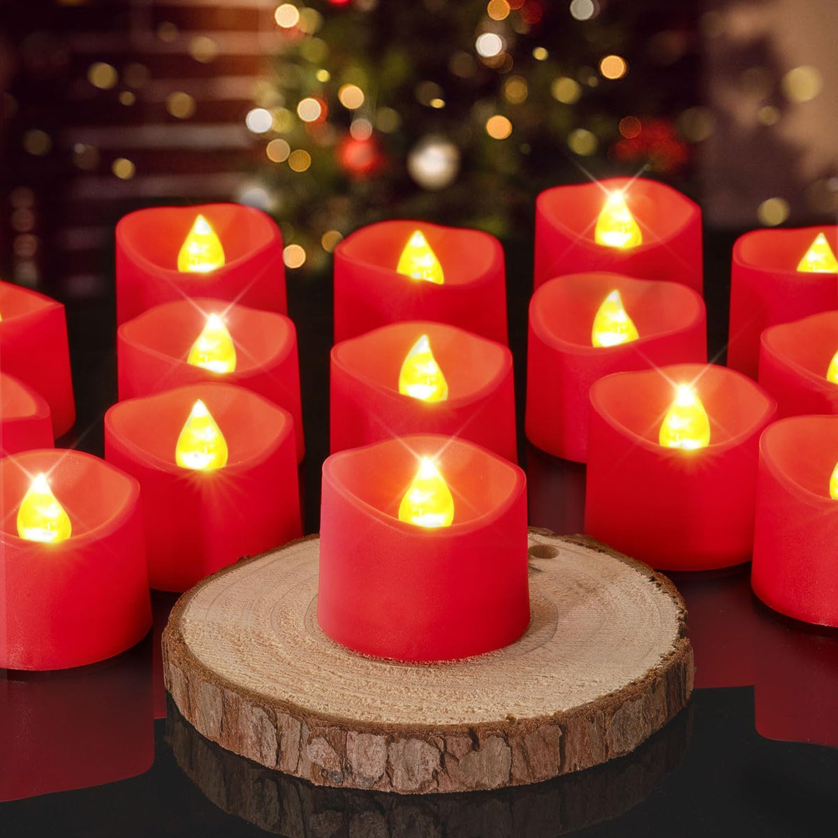 24-Pack Red Flameless Battery Tea Light Candles, 200+ Hours