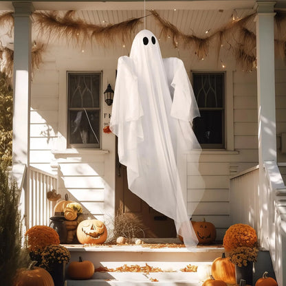 Halloween Ghost Decor with White LED Light, 47” Light up Hanging Ghost Halloween Yard Porch Decorations Outdoor