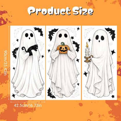 3 Sheets Halloween Ghosts Window Clings, Extra Large Spooky Bats Black Cat Pumpkin Window Stickers Ghost Mirror Decals for Home School Office Glass Halloween Party Indoor Outdoor Decorations
