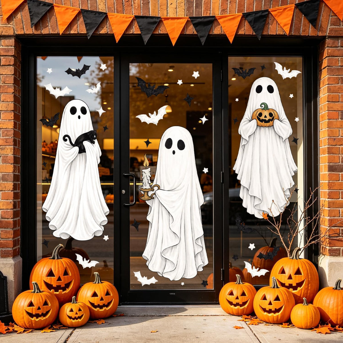 3 Sheets Halloween Ghosts Window Clings, Extra Large Spooky Bats Black Cat Pumpkin Window Stickers Ghost Mirror Decals for Home School Office Glass Halloween Party Indoor Outdoor Decorations