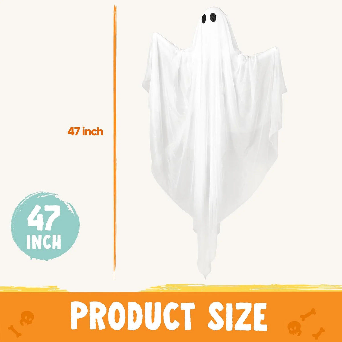 Halloween Ghost Decor with White LED Light, 47” Light up Hanging Ghost Halloween Yard Porch Decorations Outdoor