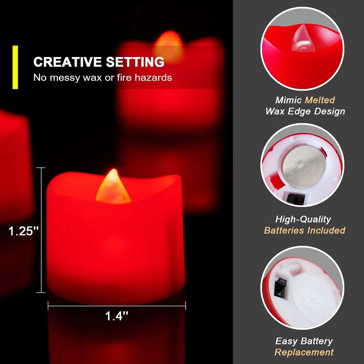 24-Pack Red Flameless Battery Tea Light Candles, 200+ Hours