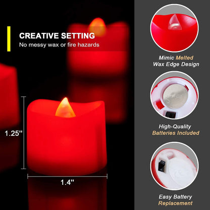 24-Pack Red Flameless Battery Tea Light Candles, 200+ Hours