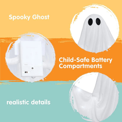 Halloween Ghost Decor with White LED Light, 47” Light up Hanging Ghost Halloween Yard Porch Decorations Outdoor